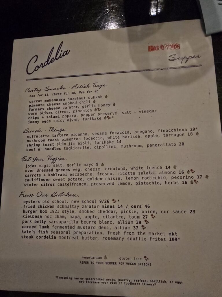 Cordelia Menu 1